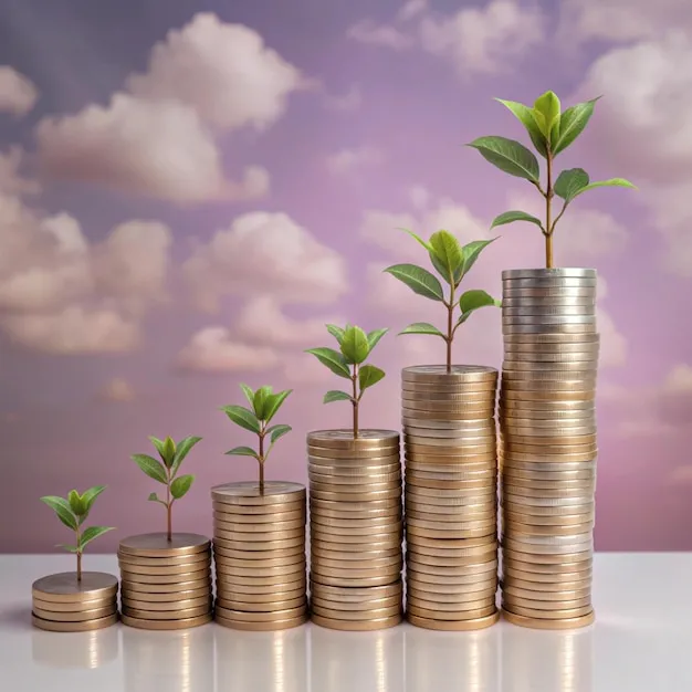 Home stack coins with plant growing o